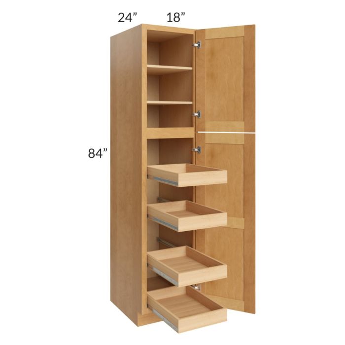 Madison Honey Shaker 18x84x24 Wall Pantry Cabinet with 4 Rollout Trays