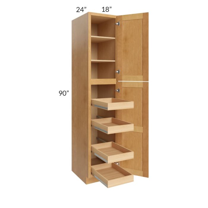 Madison Honey Shaker 18x90x24 Wall Pantry Cabinet with 4 Rollout Trays