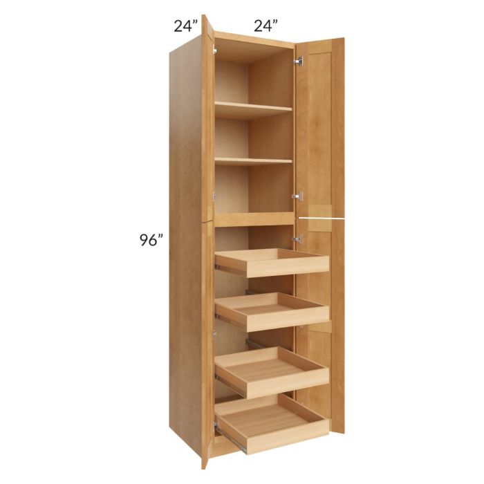Madison Honey Shaker 24x96x24 Wall Pantry Cabinet with 4 Rollout Trays
