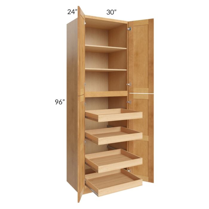 Madison Honey Shaker 30x96x24 Wall Pantry Cabinet with 4 Rollout Trays