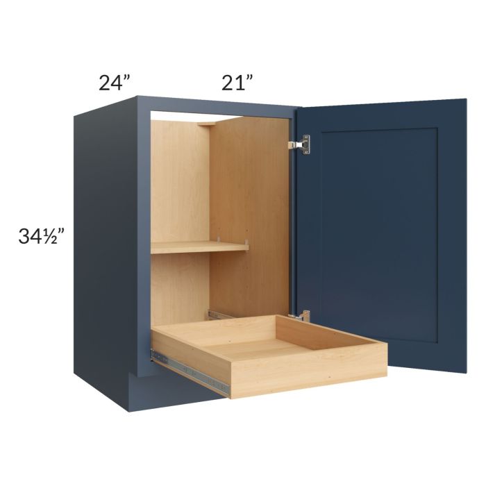Madison Navy Shaker 21" Full Height Door Base Cabinet with 1 Rollout Tray
