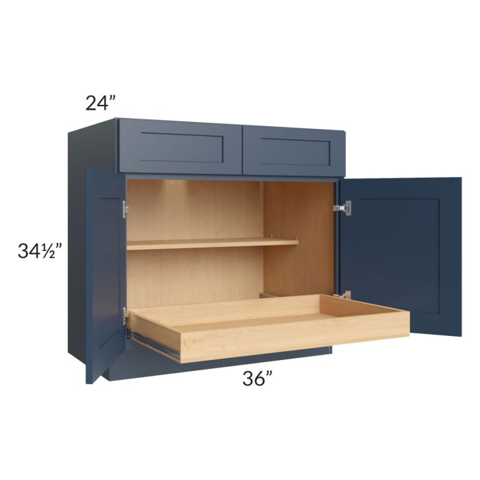 Madison Navy Shaker 36" Base Cabinet with 1 Rollout Tray