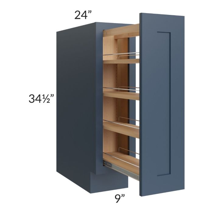 Madison Navy Shaker 9" Full Height Door Base Cabinet with Shelf Pullout