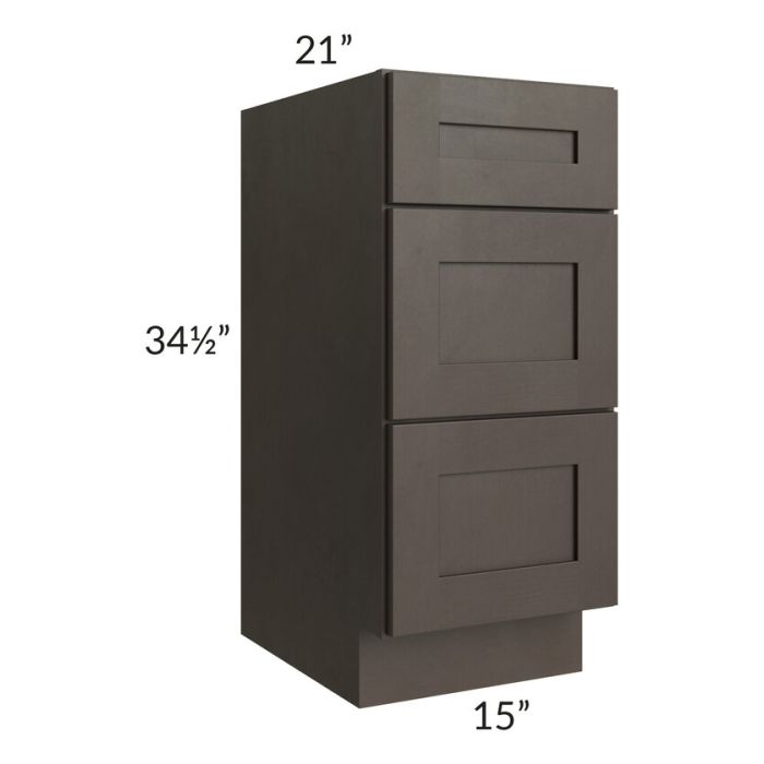 Southport Espresso Shaker 15" Vanity 3-Drawer Base Cabinet