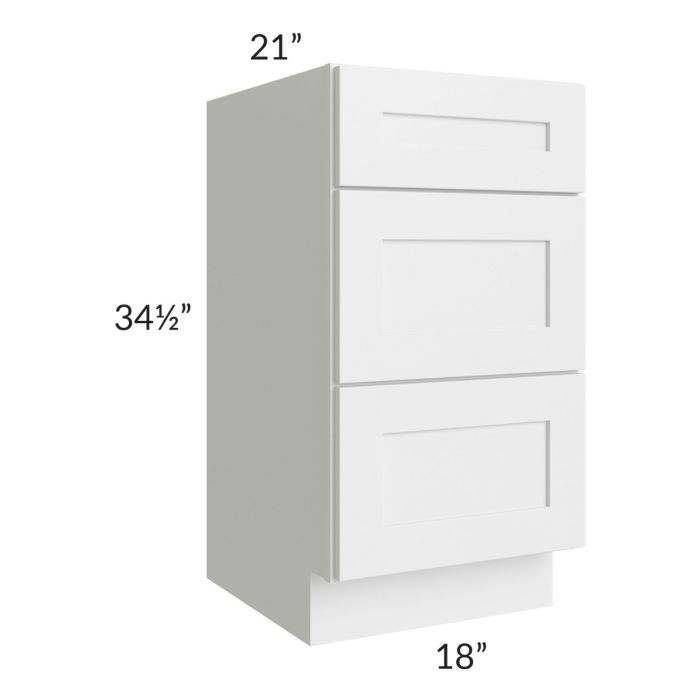 Brighton White Shaker 18" Vanity 3-Drawer Base Cabinet