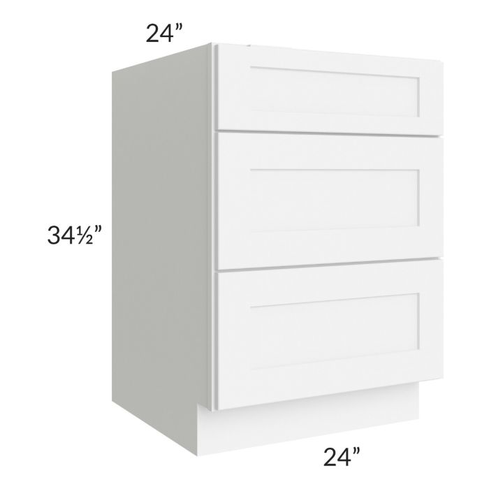 Royal White Shaker 24" 3-Drawer Base Cabinet
