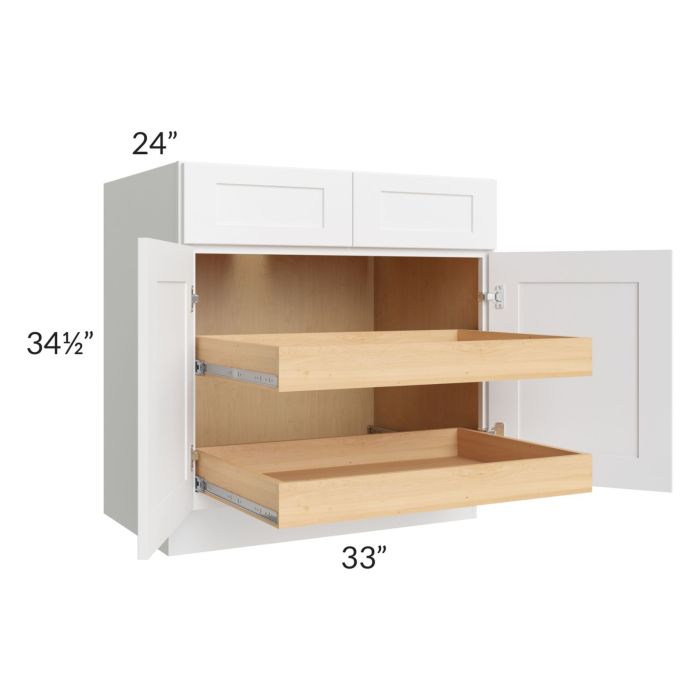 Brilliant White Shaker 33" Base Cabinet with 2 Rollout Trays