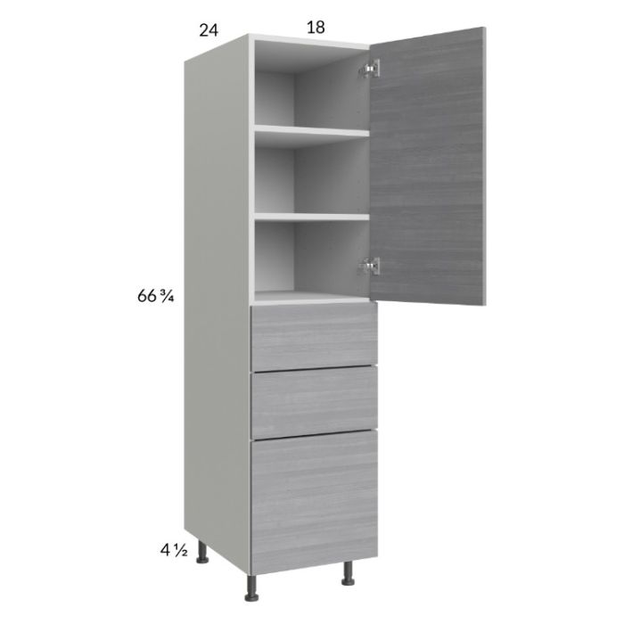 Euro Grey 18x71-1/4 Utility Cabinet with 1 Door and 3 Drawers