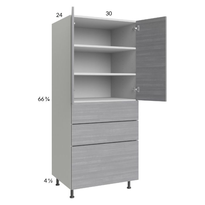 Euro Grey 30x71-1/4 Utility Cabinet with 2 Doors and 3 Drawers