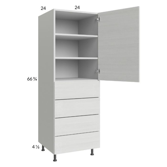 Euro White Grain 24x71-1/4 Utility Cabinet with 1 Door and 4 Drawers