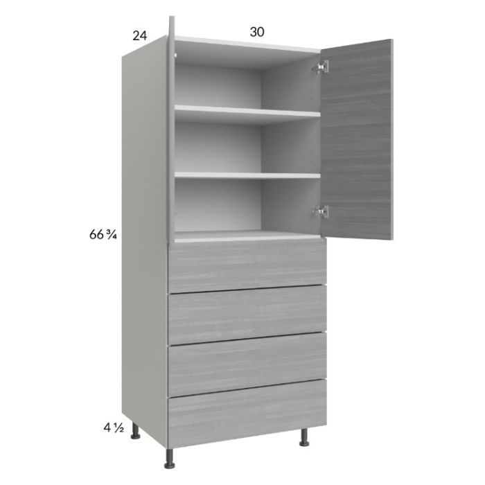 Euro Grey 30x71-1/4 Utility Cabinet with 2 Doors and 4 Drawers