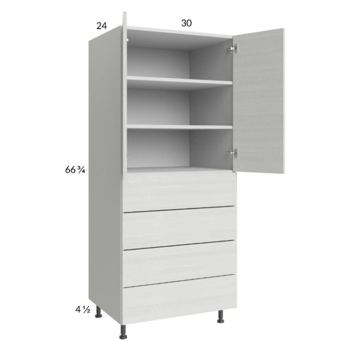 Euro White Grain 30x71-1/4 Utility Cabinet with 2 Doors and 4 Drawers