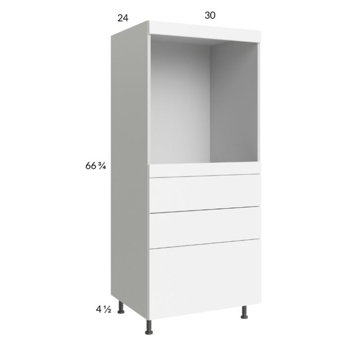 Euro Gloss White 30x71-1/4 Single Oven Cabinet with 3 Drawers