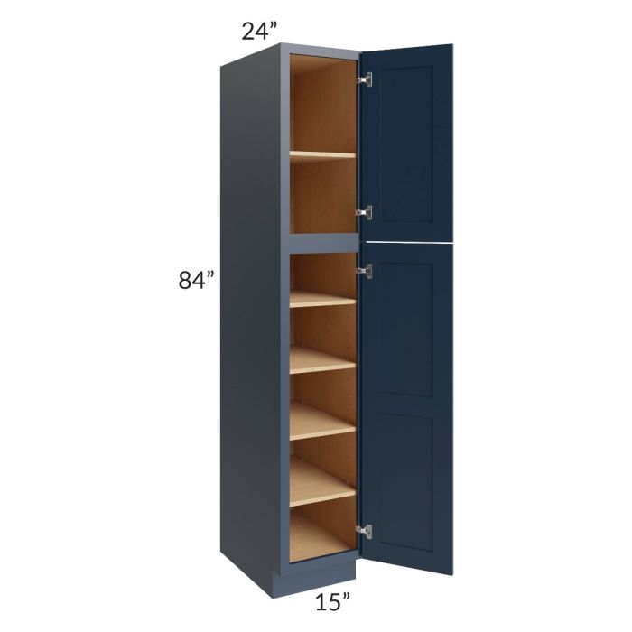 Midtown Blue Shaker 15x24x84 Pantry Cabinet