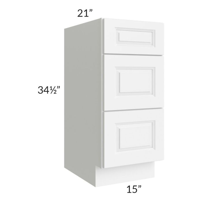 Lakewood White 15" 3-Drawer Vanity Base Cabinet 