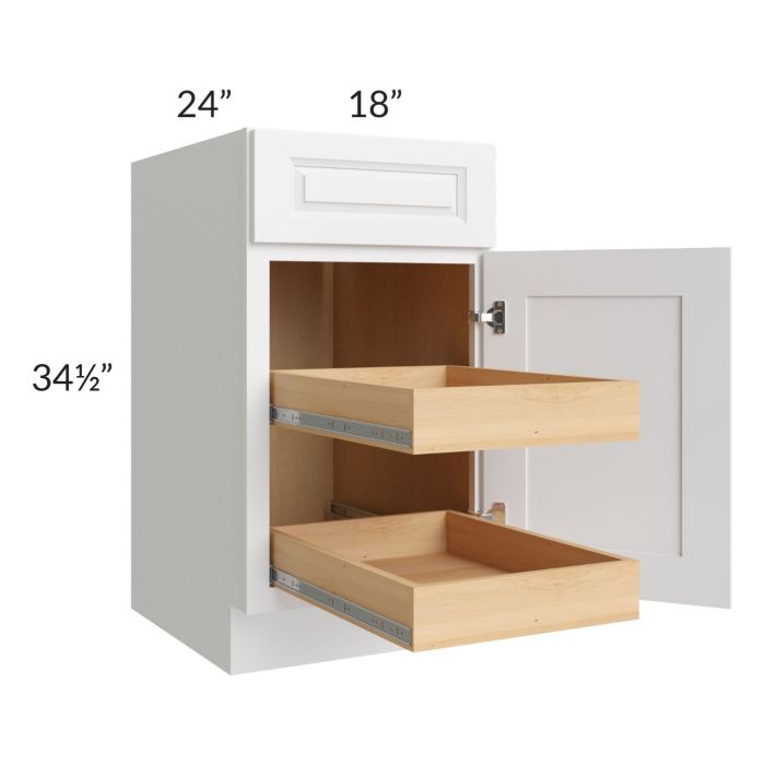 Lakewood White 18" Base Cabinet with 2 Rollout Trays