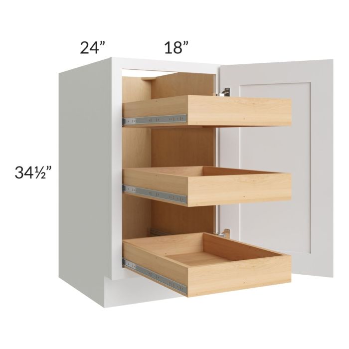 Lakewood White 18" Full Height Door Base Cabinet with 3 Rollout Trays