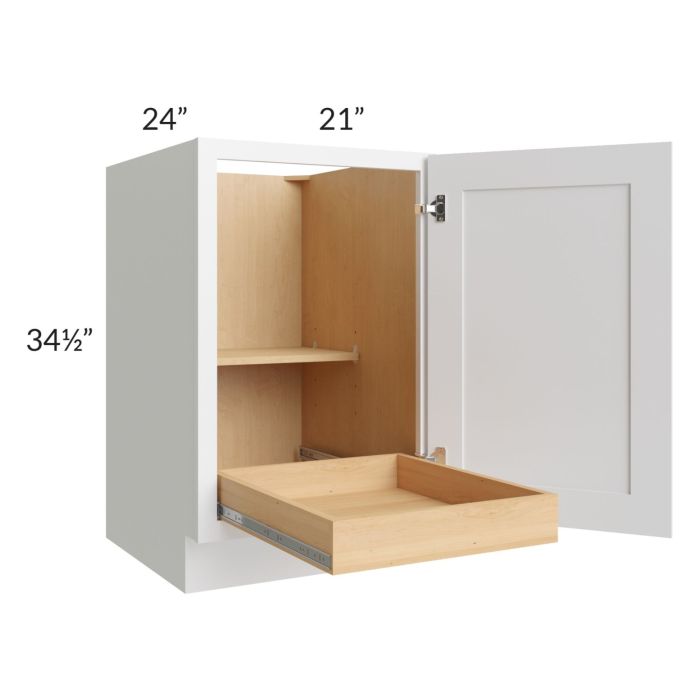 Lakewood White 21" Full Height Door Base Cabinet with 1 Rollout Tray