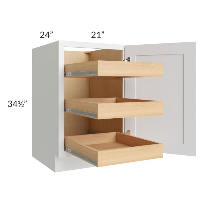 Lakewood White 21" Full Height Door Base Cabinet with 3 Rollout Trays