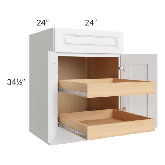 Lakewood White 24" Base Cabinet with 2 Rollout Trays