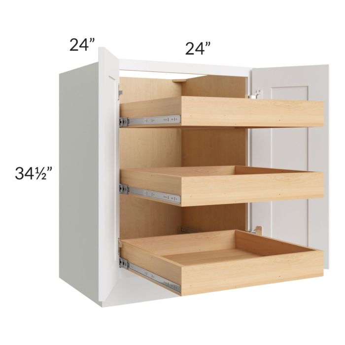 Lakewood White 24" Full Height Base Cabinet with 3 Rollout Trays