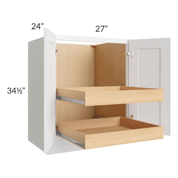 Lakewood White 27" Full Height Base Cabinet with 2 Rollout Trays