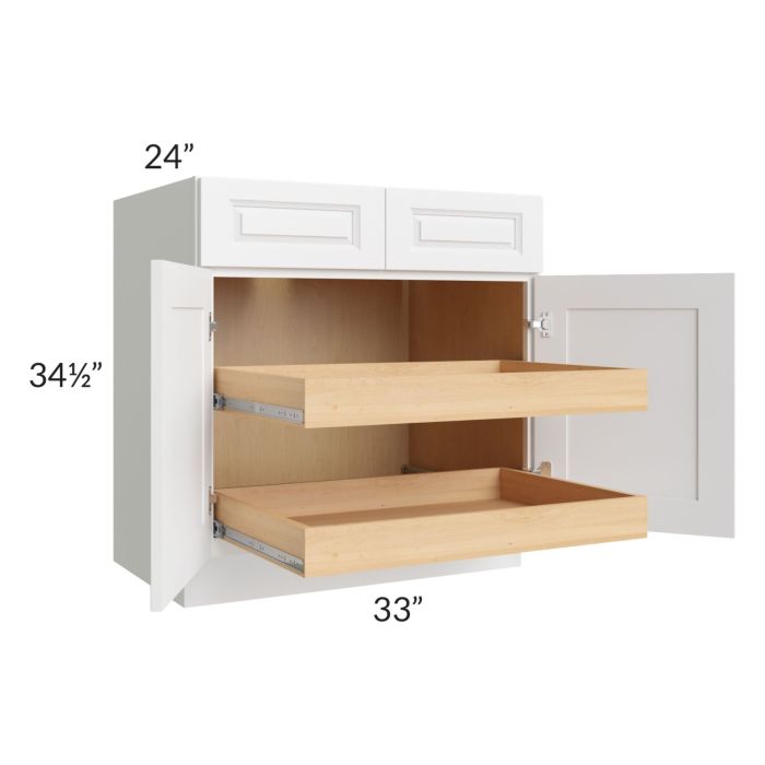Lakewood White 33" Base Cabinet with 2 Rollout Trays