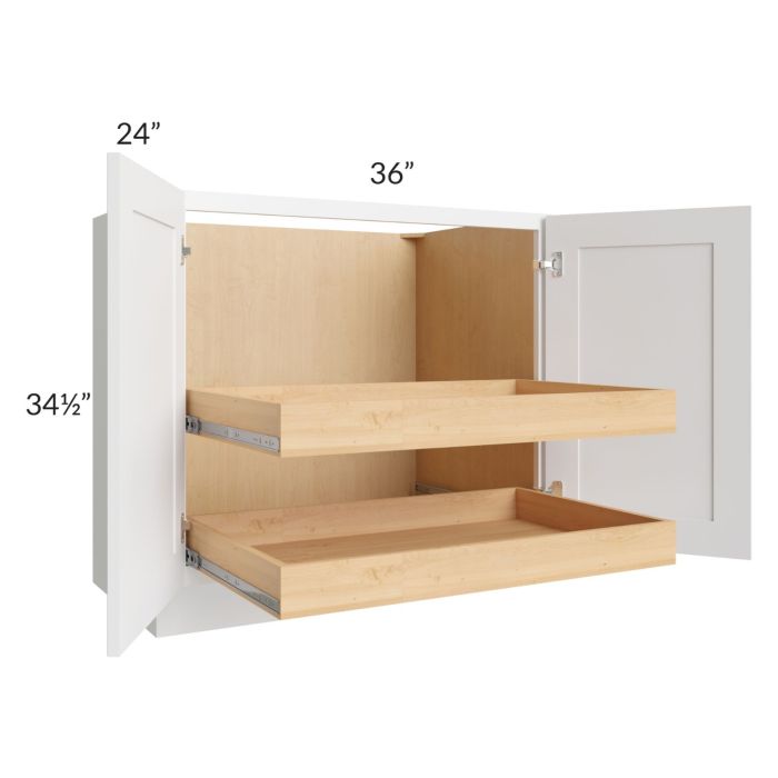 Lakewood White 36" Full Height Base Cabinet with 2 Rollout Trays