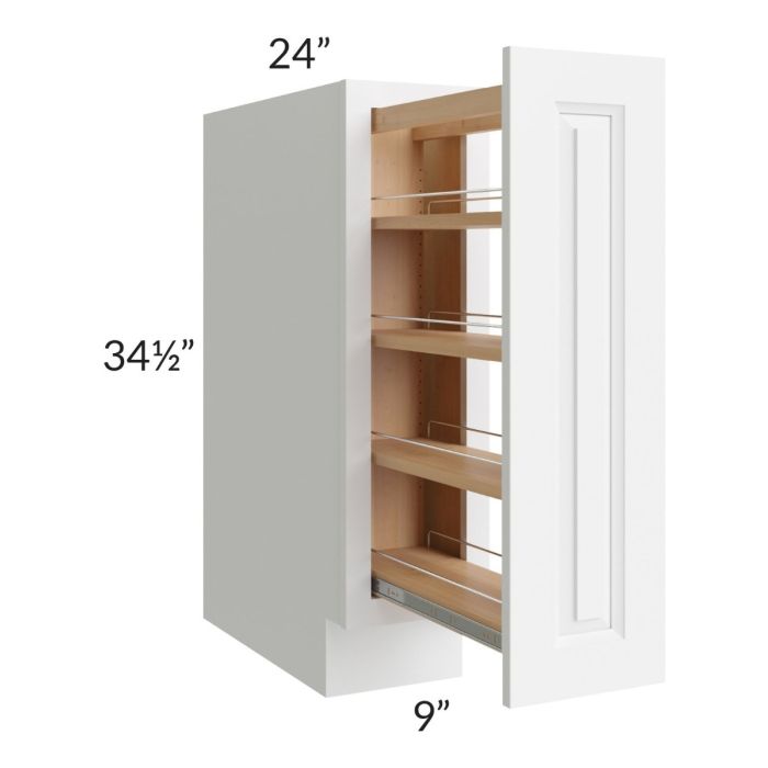Lakewood White 9" Full Height Door Base Cabinet with Shelf Pullout