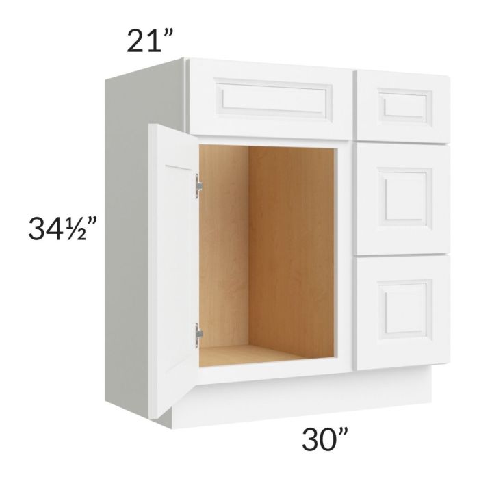 Lakewood White 30" Vanity Base Cabinet (Drawers on Right)