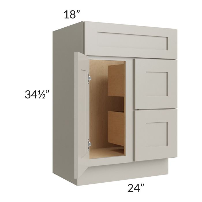 Stratton Light Grey Shaker 24" Vanity Sink Base Cabinet with Drawers on the Right (18" depth)