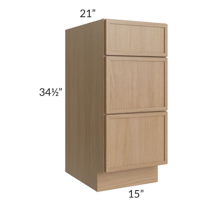 Township Rift Oak 15" 3-Drawer Vanity Base Cabinet
