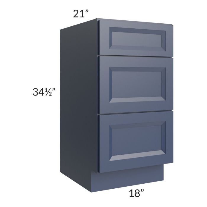 Bayville Blue 18" 3-Drawer Vanity Base Cabinet