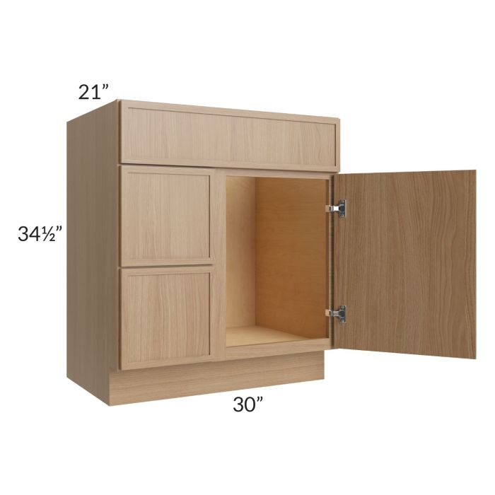 Township Rift Oak 30" Vanity Sink Base Cabinet (Drawers on Left)