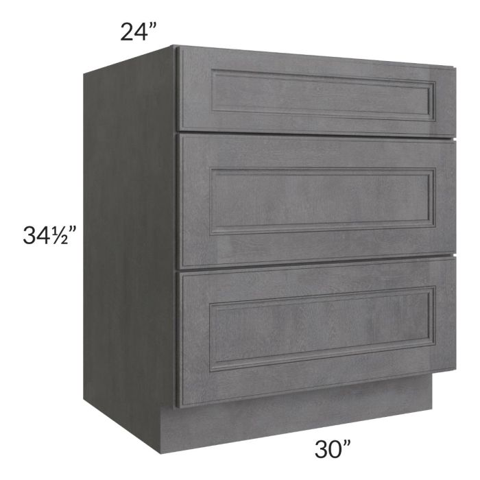 Stone Grey 30" 3-Drawer Base Cabinet
