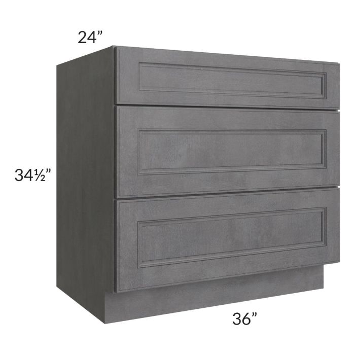 Stone Grey 36" 3-Drawer Base Cabinet
