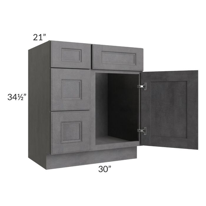 Stone Grey 30" Vanity Sink Base Cabinet (Drawers on Left)
