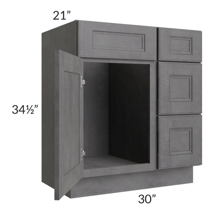 Stone Grey 30" Vanity Sink Base Cabinet (Drawers on Right)