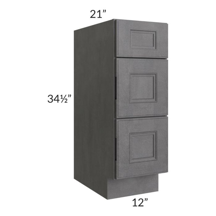 Stone Grey 12" Vanity Three Drawer Base Cabinet