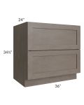 Natural Grey Shaker 36" 2-Drawer Base Cabinet