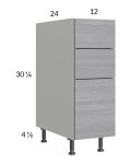 Euro Grey 12" 3-Drawer Base Cabinet