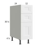 Harbor White 12" 3-Drawer Base Cabinet