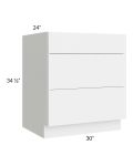 Venetian White Gloss 30" 3-Drawer Base Cabinet