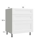 Harbor White 30" 3-Drawer Base Cabinet