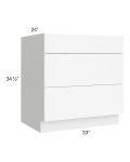 Venetian White Matte 33" 3-Drawer Base Cabinet