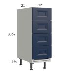 Harbor Navy 12" 4-Drawer Vanity Base Cabinet