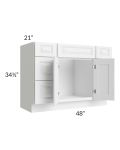 Pearl White 48" Vanity Sink Base Cabinet with Drawers
