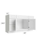 Pearl White 60" Vanity Sink Base Cabinet with Drawers
