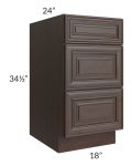 Biscotti Caf?? Glazed 18" 3-Drawer Base Cabinet