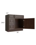 Biscotti Caf?? Glazed 36" Vanity Sink Base Cabinet (Drawers on Left)